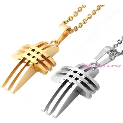 Mens Stainless Steel Pendant Necklace Gold & Silver-color Bible Lords Prayer Jesus Christ Crucifix Cross Vintage Jewelry 24"