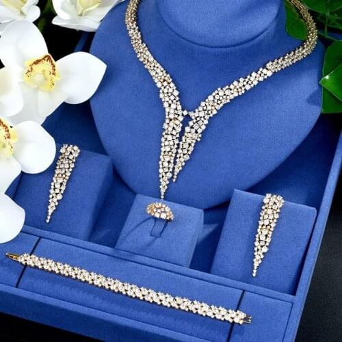 Be 8 Classic Zirconia Wedding Jewelry Sets Geometric Design 4 pcs Jewelry Set for Women Anniversary Party Show S512
