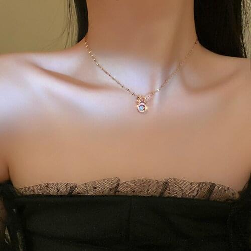 2021 New Arrival Stainless Steel Rose Gold Color Chain Necklace Rhinestone Zircon Inlaid Circle Pendant Necklace Party Jewelry