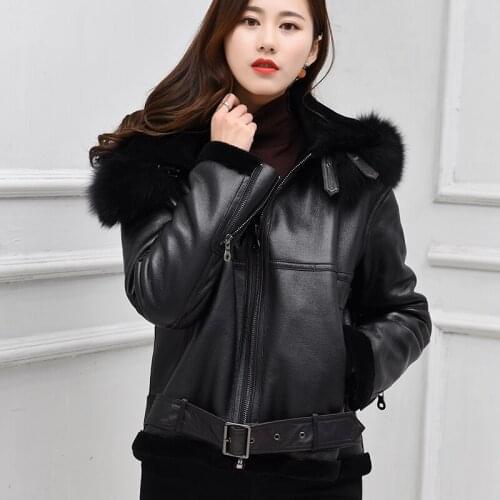 Genuine Leather Sheep Shearling Coats 2020 Winter Jacket Women Fox Fur Collar 100% Real Sheepskin Coat MY3701