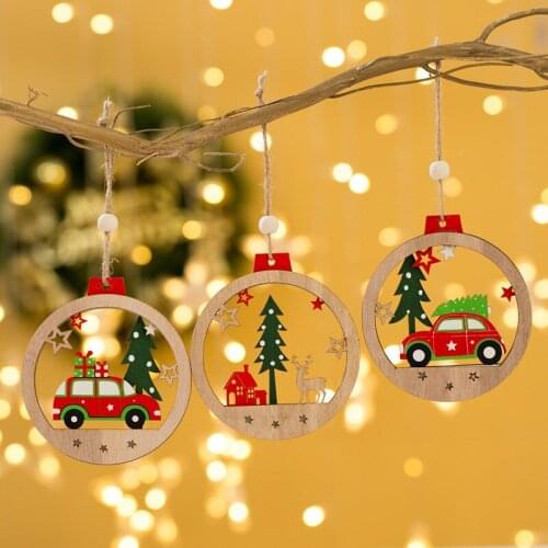 Christmas Decorations Wooden Pendants Car Pattern For Pendant ChristmasTree Closet Door Ornaments Party Kids Gift