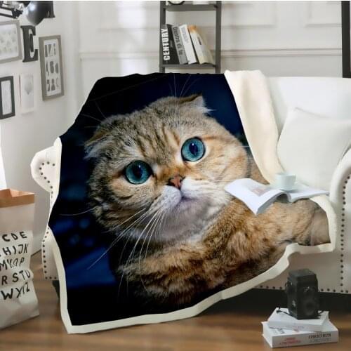 Pets Scottish Fold Cat Dog Throw Blanket 3D Print Plush Sherpa Blanket Sofa Bed Chair Bedspread Fleece Blanket Thin Quilt Family