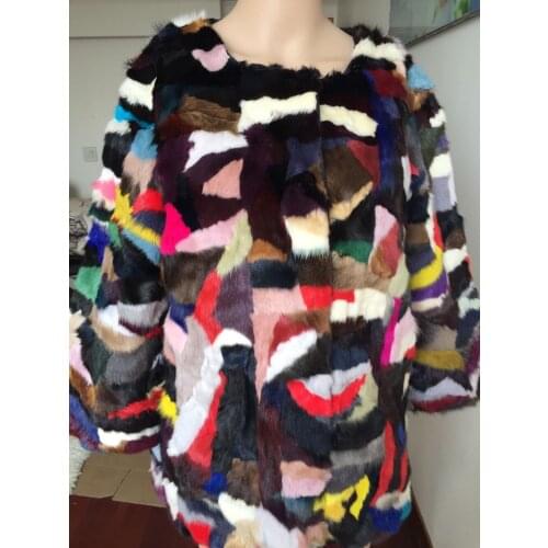 Natural Color multicolour Real Mink Fur Coat free shipping