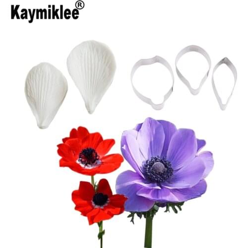 Anemone Petal Veiner & Cutter Silicone Mould Fondant Cake Decorating Tools Gumpaste Candy Sugar Baking Accessories CS318
