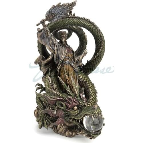 CHINESE STYLE ROMANCE OF THREE KINGDOMS HERO CHARACTERS SCULPTURE ZHUGE LIANG RIDING DRAGON STATUE RESIN CRAFT HOME DECOR R2318