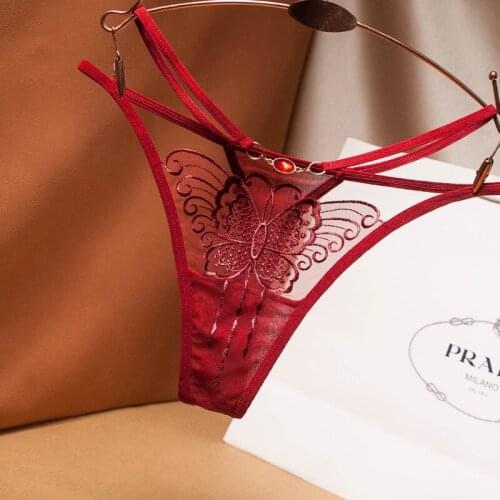 Rhinestone Erotic Lingerie Sexy Lace Flowers Panties Low Waist Gstring Transparent T-back Briefs Women Charming Thongs Underwear