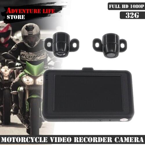 Motorcycle DVR Dash Cam Full HD 1080P+32G Front Rear View Cam Motorbike Waterproof Multilanguage Video Recorder Camera Box