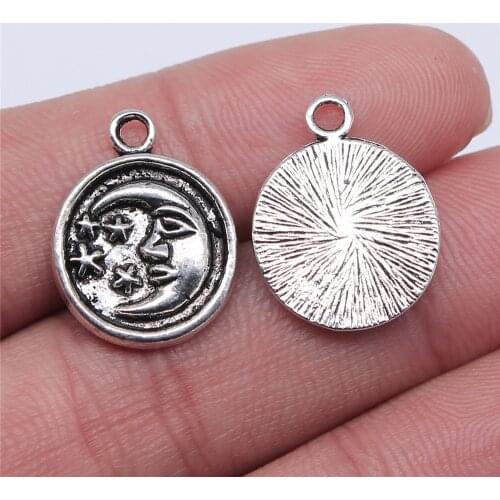 WYSIWYG 5pcs 19x15mm Antique Silver Color Star And Moon Charm Crescent Moon And Star Charm