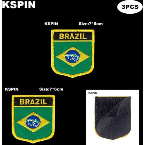 National Flag Patch Hook Loop Brazil Badges Armband 3D Stick on Jacket Backpack Stickers