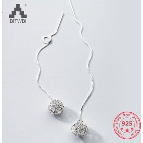 S925 silver ear wire female winding silk earrings personality long wool ball sweet earrings jewelry