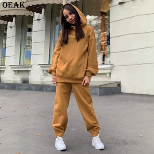 OEAK Hoodies Women Loose Tracksuits For Streetwear Girls Joggers Elastic Waist Pants Oversize Front Pocket Suits Female Sets