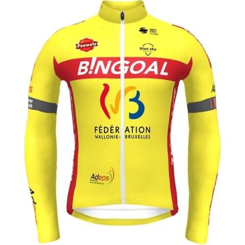 Winter Fleece Thermal Only Cycling Jerseys 2021 BINGOAL TEAMFLUO YELLOW Long Sleeve Men Bike Wear Cycling Clothing