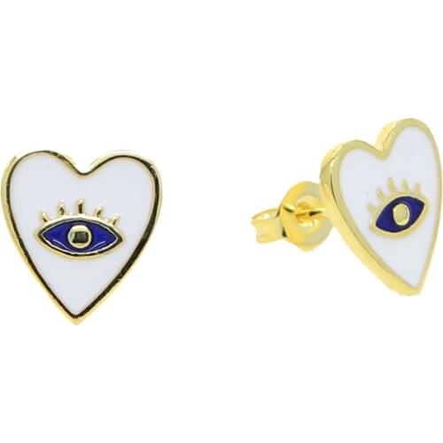 2021 New Gold Color Lucky Evil Eye Jewelry White Enamel Heart Shaped Lovely Evil Eye Stud Earring For Women Girl