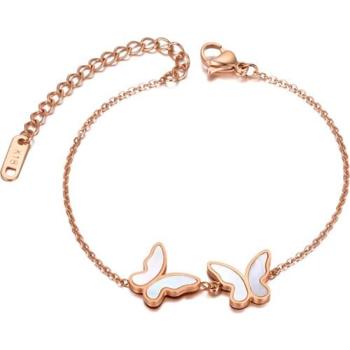 316L Stainless Steel Bohemia Double Butterfly Charm Animal Bracelets For Women Trendy White Shell Party Jewelry B20142