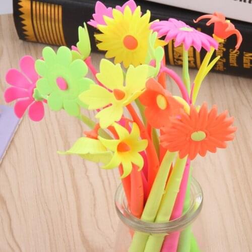 50PCS Korea Creative Office Stationery Flower Water Pen Flower Signature Pen Soft Silicone Gel Pen for Flowers and Plants