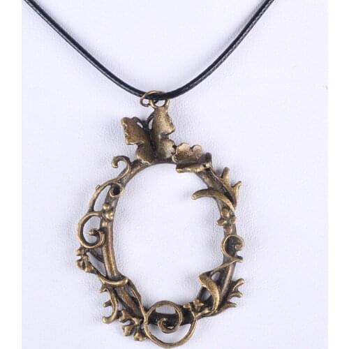 60*43MM Vintage antique bronze metal flower butterfly pendant necklace women choker wax cord rope necklace jewelry fashion girl