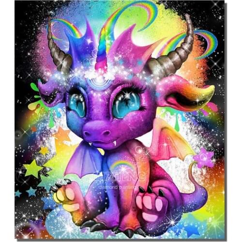 QIZITENG Diamond Painting Cartoon Unicorn Cute Dragon Cross Stitch Diy Rhinestone Embroidery Home Children Decoration Mural Gift