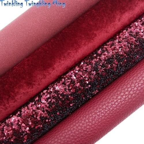 WINE Glitter Fabric, Glitter Velvet, Litchi Suede Synthetic Leather Fabric Sheets For Bow A4 21x29CM Twinkling Ming XM689