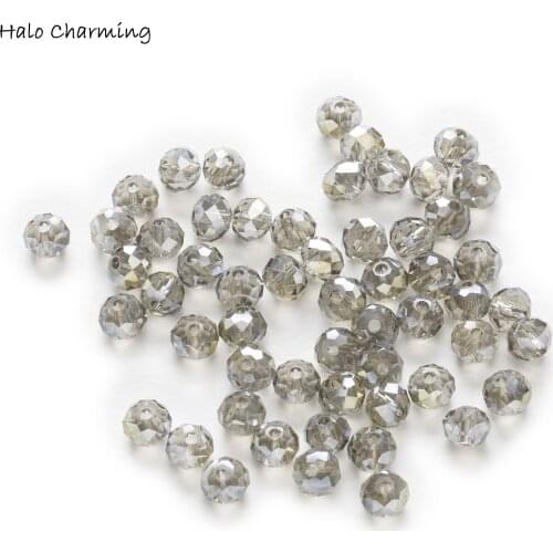 50 Piece Gray AB Color Crystal Glass Rondelle Quartz Faceted Beads For Handmade Making Bracelet Necklaces DIY 4-8mm