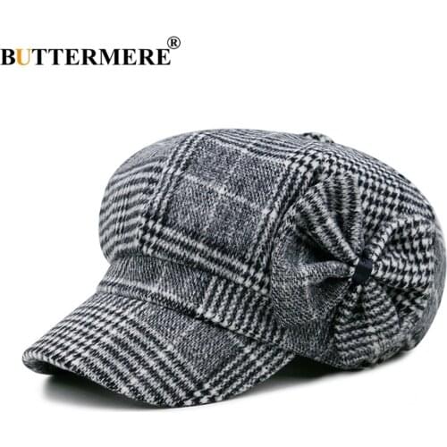 Buttermere Baker Boy Hat Woman Newsboy Caps Bow Tweed England Style Beret Female Hat Herringbone Spring Painter Hats And Caps