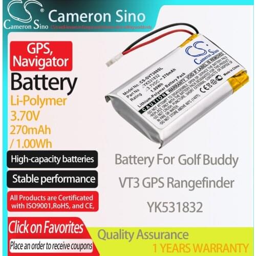CameronSino Battery for Golf Buddy VT3 GPS Rangefinder fits Golf Buddy YK531832 GPS, Navigator battery 270mAh 3.70V Li-Polymer