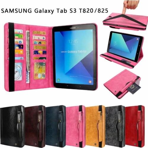Leather PU Case For Samsung Galaxy Tab S3 9.7" T820 Business Stand Card Smart Cover For Samsung Tab T825 With Pen Set Case
