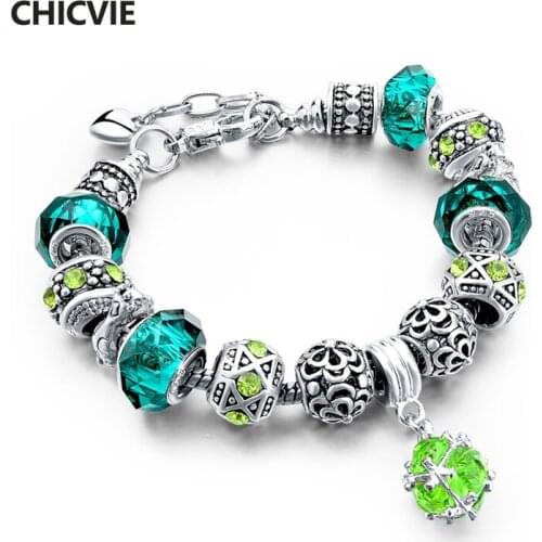 CHICVIE Green Charm Adjustable Bracelets Bangles For Women Luxury Handmade Brand Bracelet Stainless Steel Bracelets SBR150305
