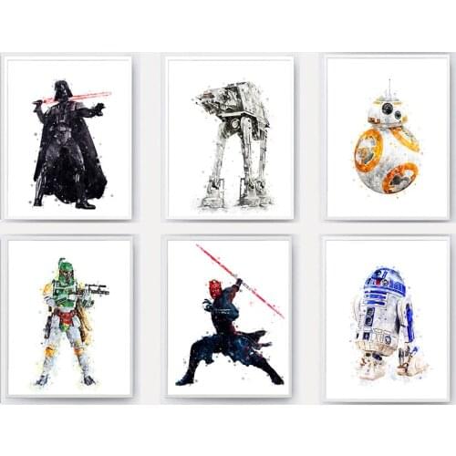 Disney Star Wars Watercolor Paintings on Canvas Movie Poster Cuadros Wall Street Art Picture for Living Kids Room Home Decor