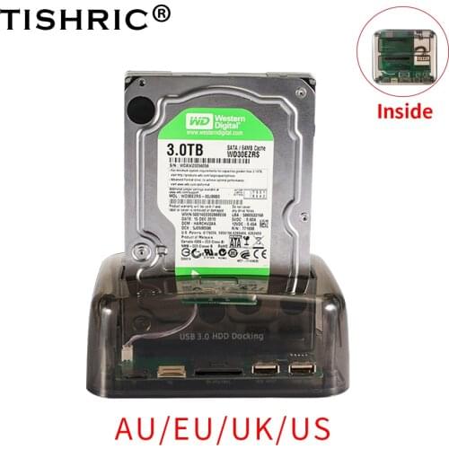 TISHRIC USB 3.0 Hdd Docking Station IDE/SATA Dual Disk Position Hard Disk Seat Hdd Enclosure 2.5/3.5 External Hard Drive Station