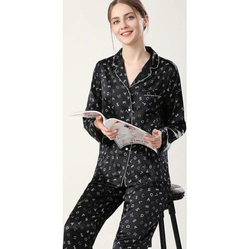 Maison Gabrielle 100% Mulberry Silk Printed Pajamas Set Womens Loungewear Long-Sleeve Two-Piece Classic 1920s Vintage Homewear