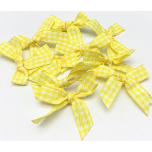 100pcs Yellow Color Gingham Ribbon Tail Bows For Wedding Invites Decorations Cardmaking Embellishments DIY Ties Crafts