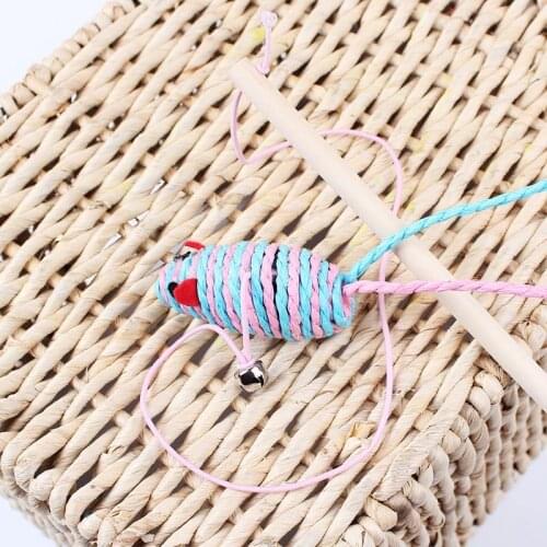 Pet Cat Teaser Toy with Bell Mouse/Feather Wand Stick Kitten Play Interactive Toys SCVD889