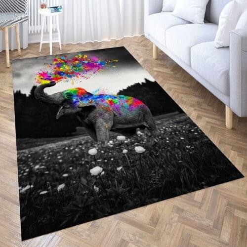 Elephant Color Splash Carpet for Living Room 3D Anime Cartoon Rug Gamer Teen Room Bedside Lounge Rug Kids Children Floor Mats
