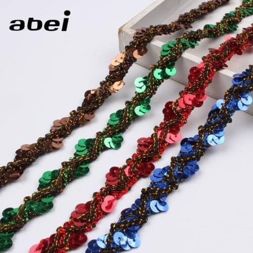 5Yards 15mm Sequined Lace Ribbon For Christmas Clothing Wedding Party Dress DIY Sewing Sequin Fabric Trims Accessories