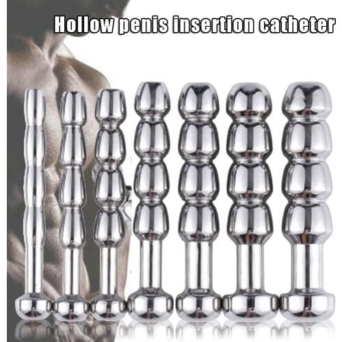 Metal Hollow 4 Sex Beads Urethral Stretching Urethral Sound Catheters Sex Toys for Men Penis Stimulation Stick