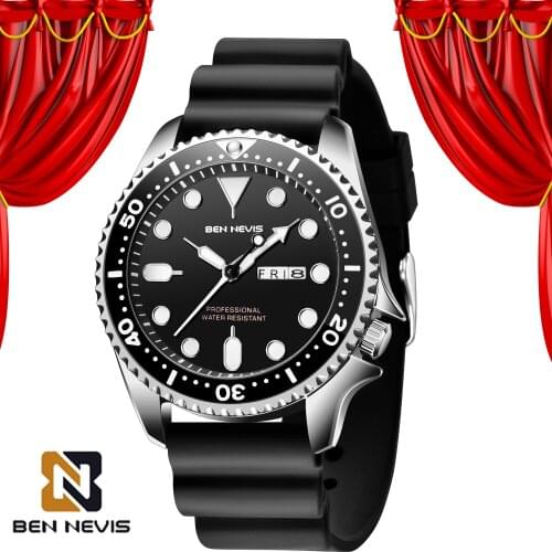 Mens Quartz Watch 2021 New BENNEVIS Watch Mens Luxury Business Silicone Waterproof Wristwatch Limited Time Low Price Promotion
