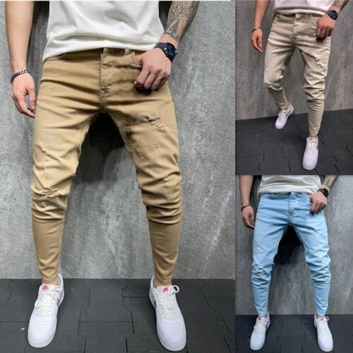 2021 Mens Casual Pants Zipper Open Front Abrade Woven Solid Color Pencil Pants Trousers Men Joggers Streetwear Men Cargo Pants