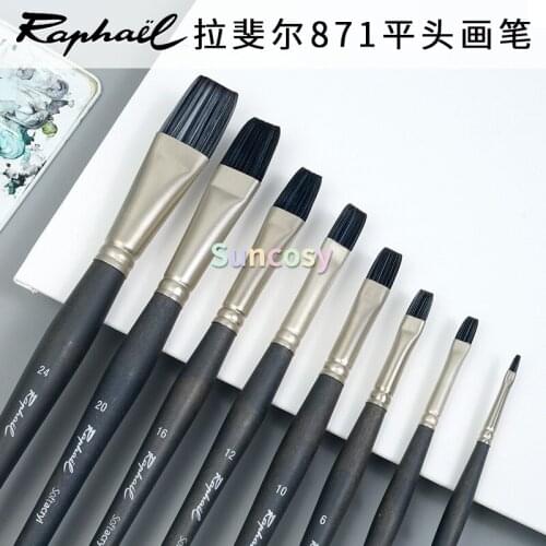 Raphael SoftacryI 871 Watercolor Brush - Flat Head Soft, Responsive Synthetic Bristles , Ideal for Acrylics and Gouache