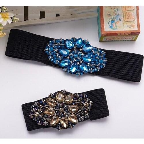 2019 new high-grade womens dark buckle girdle personality wild rhinestone inlaid dress elastic decorative belt DP11