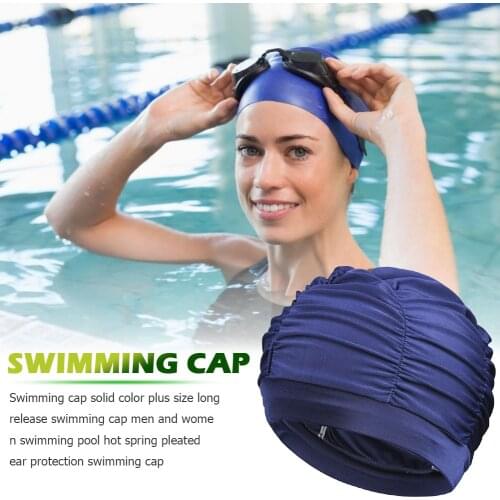 Pleated Swim Cap Long Hair Stretch Elastic Nylon Swimming Bathing Cap for Women Ladies Outdoor Pool Accessories