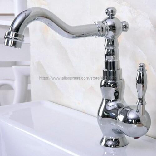 Deck Mounted Polished Chrome Single Handle Hole Bathroom Sink Mixer Faucet Hot and Cold Water Mixer Tap Nnf934