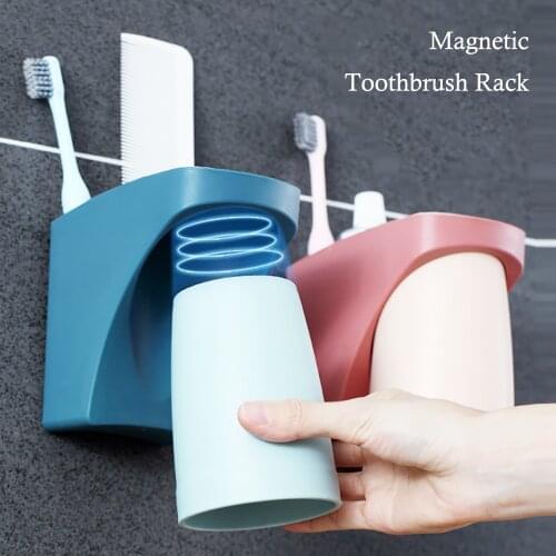 Punch-Free Toothbrush Shelf Rack Bathroom Suction Wall-Mounted Toothbrush Cup Holder Mouthwash Cup Set
