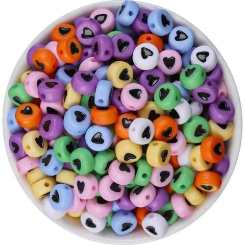 Mixed Color Heart Letter Acrylic Beads 100pcs Flat Alphabet Number Beads for Charms Bracelet Necklace For Jewelry Making DIY