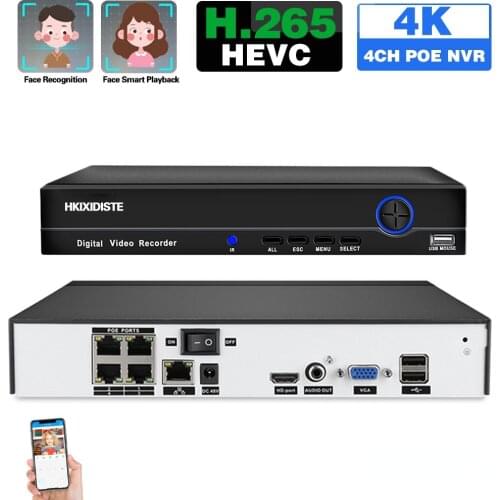 H.265 POE NVR 4CH 4K CCTV IP Network Video Surveillance Recorder 4 Chanenl Motion Detection XMEYE NVR Security System 8MP ONVIF