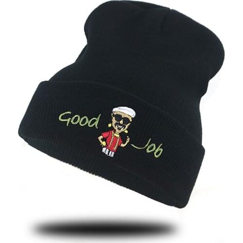 Good job embroidery cartoon beanie hat for winter cotton flexible pure soft winter cap fashion knitted hats hip hop beanies