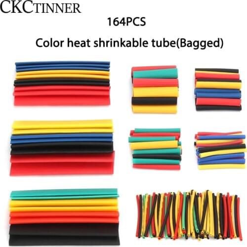 164pcs /lot Heat Shrink Tube Polyolefin Shrinking Assorted Tube Electrical Wire Cable Insulated Sleeving Tubing Set 8 Sizes 2:1