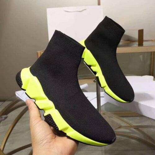 Knitted Black Ankle Boots Yellow Sole Mix Color Couple Shoes Slip On Fashion Plus Size Short Running Boots