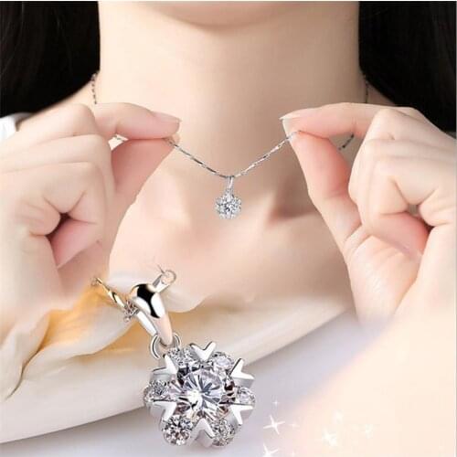 Bright Cubic Zirconia Snowflake Necklace For Lady Choker Accessories Vintage Female Silver Plated Necklaces Girl Clavicle Bijou