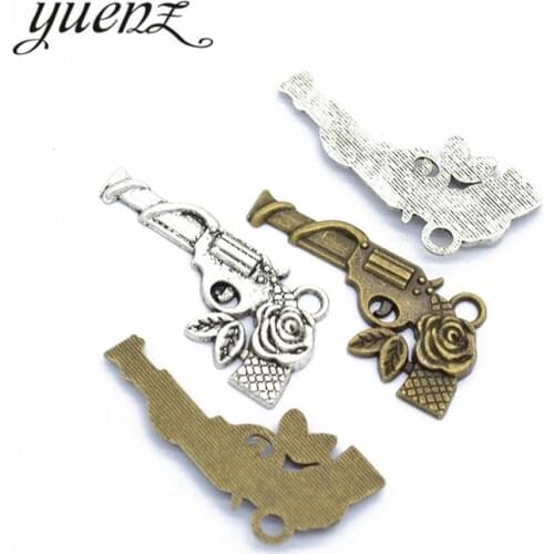 YuenZ 10pcs Antique Silver color Rose pistol Charms Pendants for Bracelet Necklace DIY Jewelry Making Finding Accessories M25
