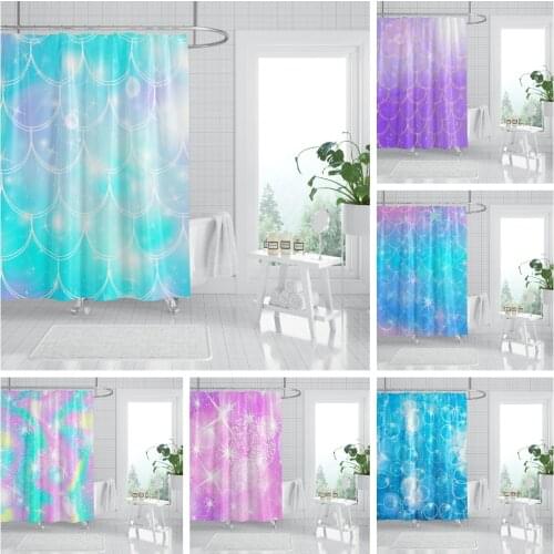 Mystic Mermaid Scales Bath Curtains Glittering Star Pattern Shower Curtain Fabric Waterproof Polyester Bathtub Curtain